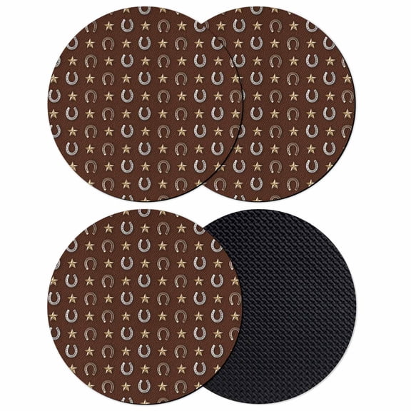 Brown Horseshoe Coasters Set of 4, Absorbent Coasters for Drinks, Western Country Star Vintage Coaster for Desk Coffee Table Protection, Home Decor House Warming Gifts 4"