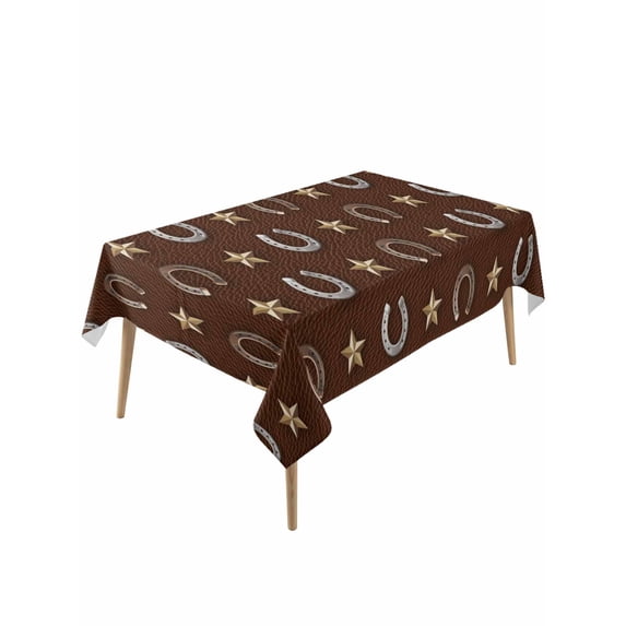 Brown Horseshoe Rectangle Tablecloth, Western Country Star Vintage Waterproof & StainResistant Tablecloth, Washable Oil-proof Table Cover for Dining/Party/Wedding/Camping/Buffet 54x108 In