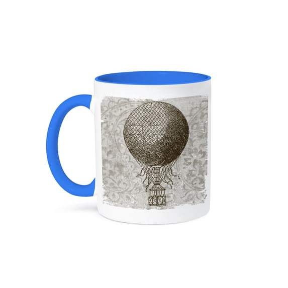 3dRose, Brown Hot Air Balloon - Vintage Art, 15oz Two-Tone Blue Mug