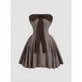 thumbnail image 1 of Brown Houndstooth Strapless Bowknot Fit & Flare Mini Dress, 1 of 6
