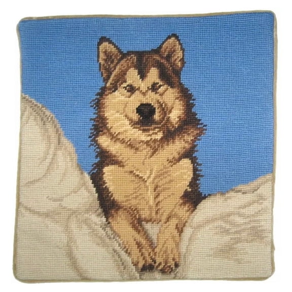 Brown Husky Needlepoint Pillow 15 x 15