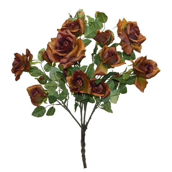 Brown Hybrid Tea Rose with Buds 27in Artificial Polysilk Faux Fake Flower Bush for Craft Home Garden Outdoor Bouquet Arrangement Ceremony Wedding Arch Floral Wall Aisle Decor (Chocolate, One each)