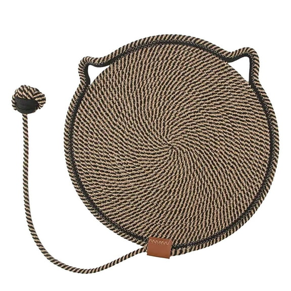 Brown Indoor Cat Scratcher Toy Woven Sisal Scratch Pad With Attached Ball For Furniture Protection Self Entertainment Spring Toy For Claw Grinding