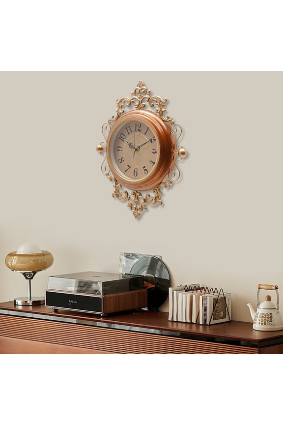 Brown Iron and Aluminum 40x48cm Retro Wall Clock Silent Sweep Second Living Room Wall Clock Household Decorative Clock