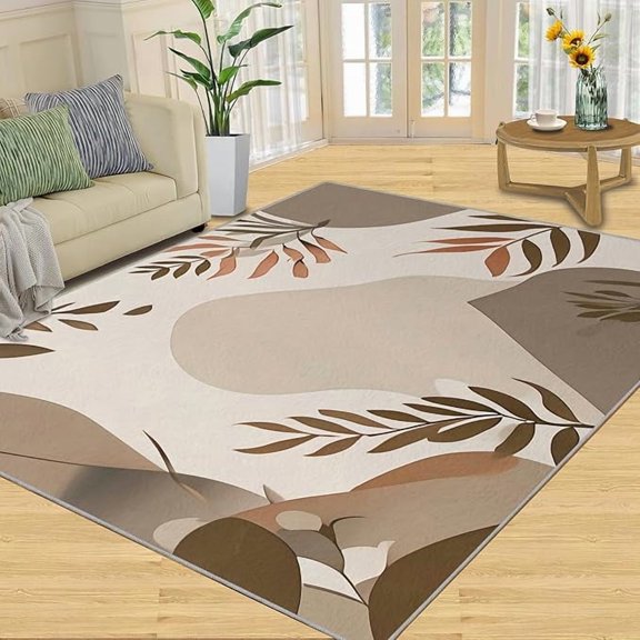 Brown Irregular Geometry Leaves Area Rug, Nordic Style Light Luxury Indoor Non Slip Living Room Rug, Machine Washable Carpet for Bedroom Dining Room Farmhouse Decor Floor Mat 2 x 3ft