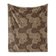 thumbnail image 1 of Brown and Ivory Soft Flannel Fleece Throw Blanket, Circles and Oval Triangle Shapes on Brown Toned Background, Cozy Plush for Indoor and Outdoor Use, 50" x 60", Dark Brown Brown, by Ambesonne, 1 of 5