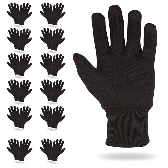 Brown Jersey Gloves 10 Size, Pack of 24 Cotton Work Gloves with Elastic Knit Wrist, Polyester Breathable Gloves for Men and Women, Industrial Gloves for Construction Works, Gardening Gloves