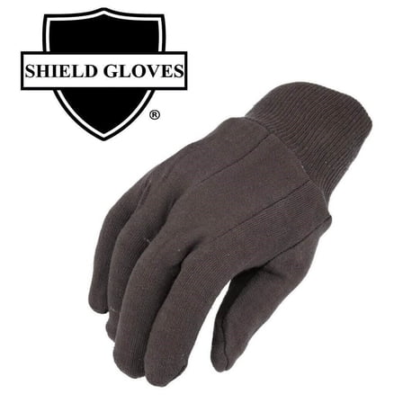 SSBM 12 Pairs, Brown Jersey Work Gloves Men’s 10", Knit Wrist, Reusable Cotton Blend