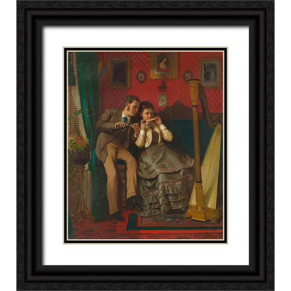 Brown, John George 20x23 Black Ornate Wood Framed with Double Matting Museum Art Print Titled - The Music Lesson