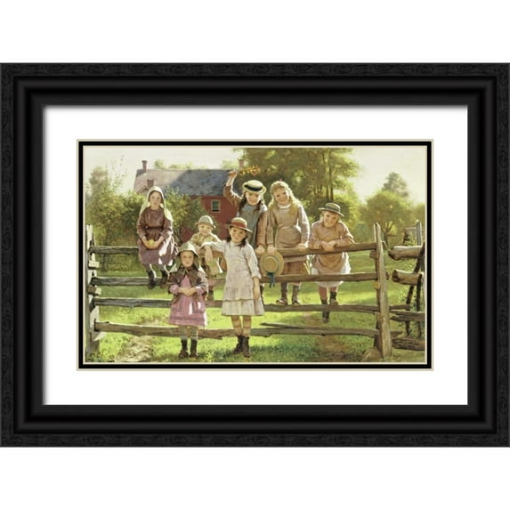 Brown, John George 32x22 Black Ornate Wood Framed with Double Matting Museum Art Print Titled - Watching The Train
