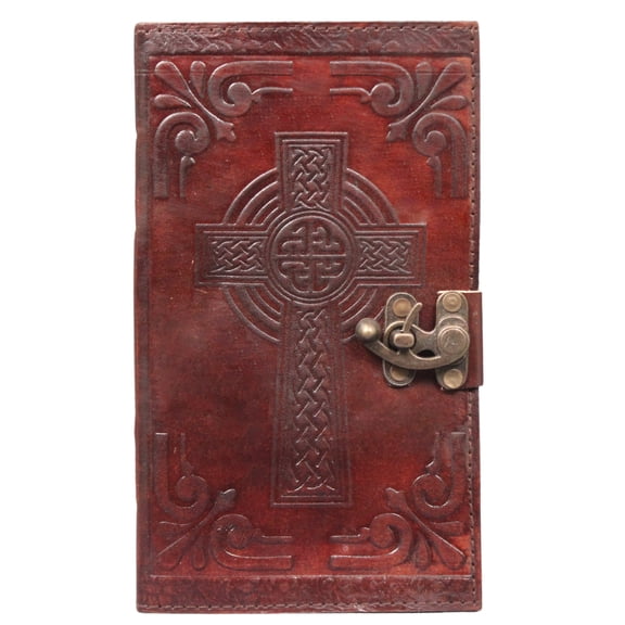Genuine Leather Celtic Cross Journal  Handmade Embossed Grimoire & Book of Shadows | Brown Sketchbook & Writing Notebook