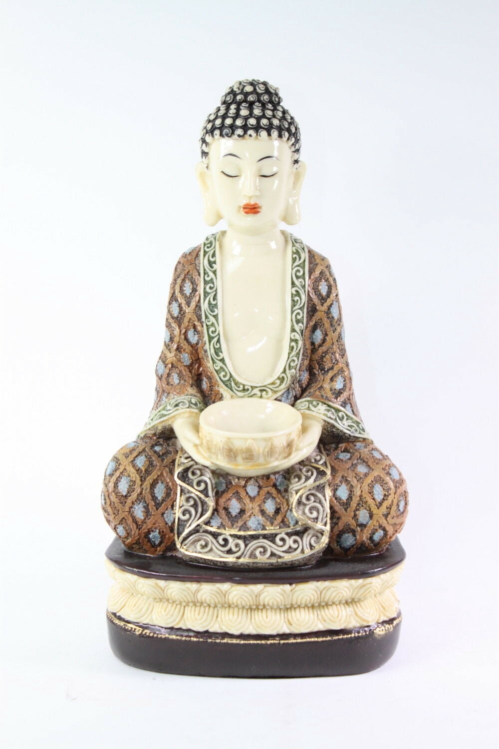 Brown Kasaya Buddha Holding Tealight Candle Holder Statue Bodhisattva Figurine G16523