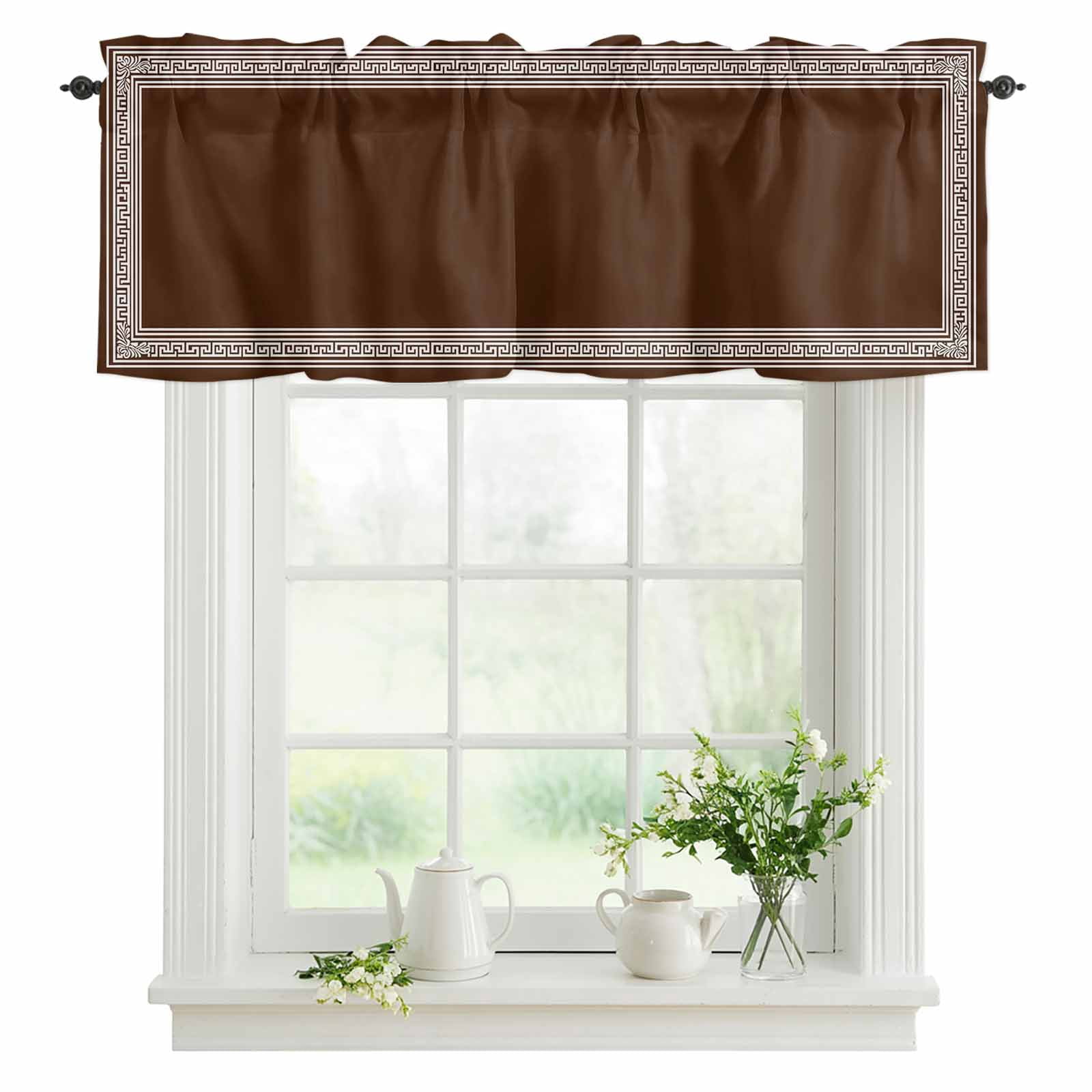 Brown Key Design Valances for Windows, Rod Pocket Kitchen Valance ...
