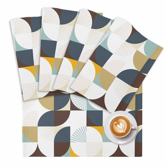 Brown Khaki Circular Placemats Set of 1 Medieval Geometric Abstract Place Mats Washable Table Mats for Party Kitchen Dining Decoration, 13 X 19 Inch