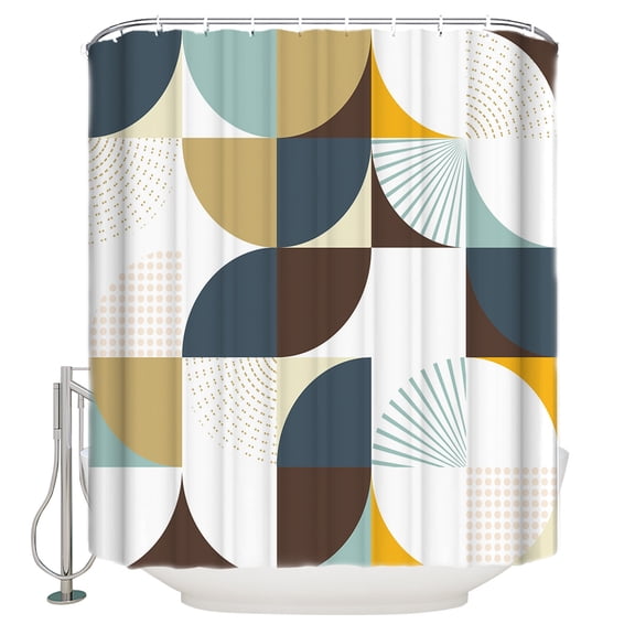 Brown Khaki Circular Shower Curtain, 72" x 72", Medieval Geometric Abstract Waterproof Bathroom Curtain Washable Shower Curtain Set with 12 Hooks
