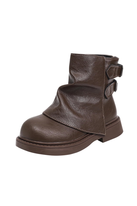 Brown Kids Lace Up Boots With Retro Fashion And Synthetic Upper, Supportive For Casual Activities