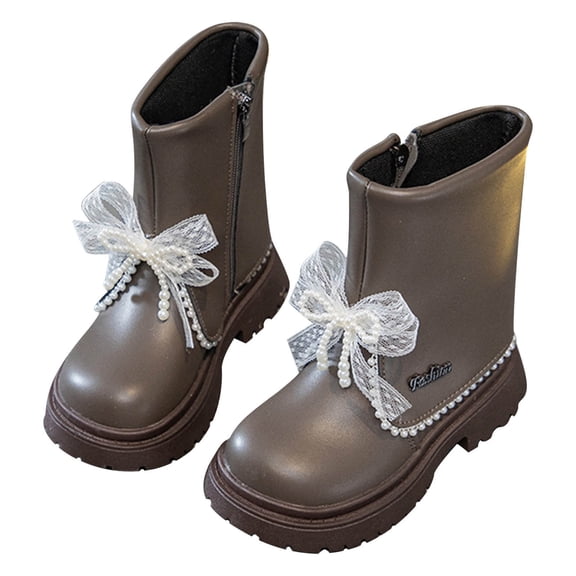 Brown Kids' Winter Footwear With Plush Interior And Non-Slip Base, Suitable For Outdoor Activities And Learning