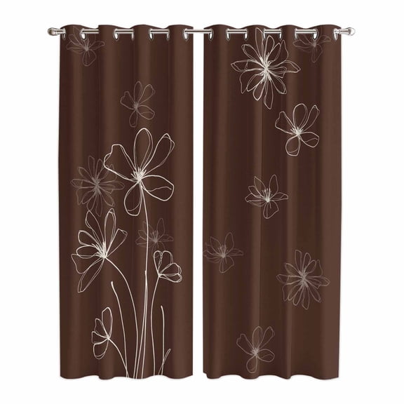 Brown Kitchen Curtains 84 Inch Length, Spring Flora Grommet Top Bedroom Living Room Curtains, Light Filtering Cafe Curtain Drapes 2 Panels Set 84''x84'' Modern Abstract Art Pastoral