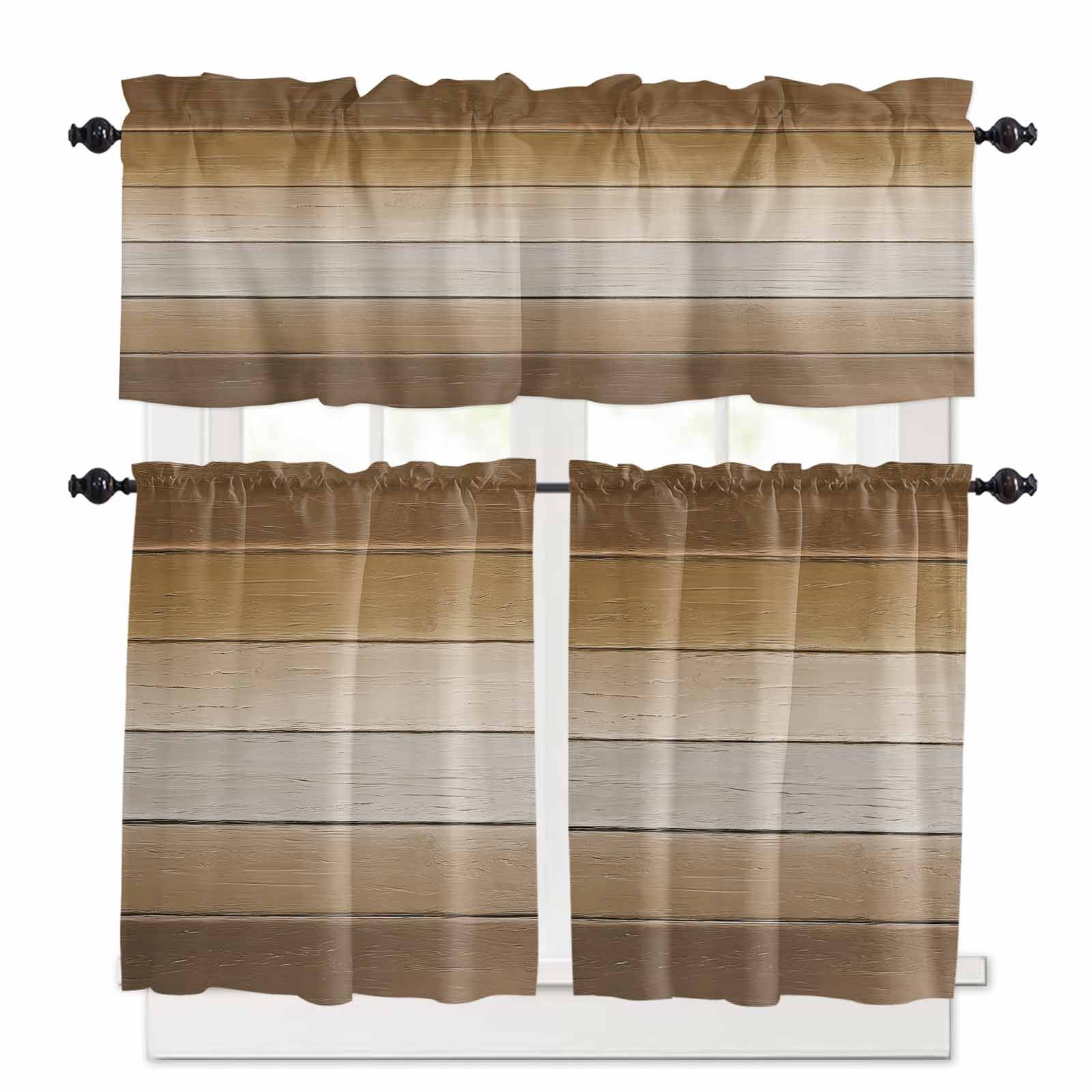 Brown Kitchen Curtains Set for Windows 3 Pieces,24 Inch Length Tier and ...