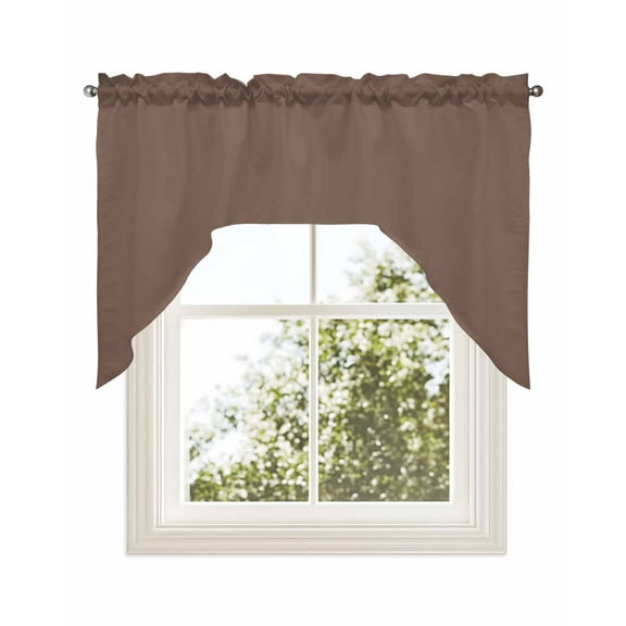 Brown Kitchen Curtains Swag Valance for Windows/Bathroom/Cafe, Pure Brown Solid Color Simple Minimalism Art Rod Pocket Drape Panel Swag Curtains Valance for Bedroom/Living Room 56"x36"