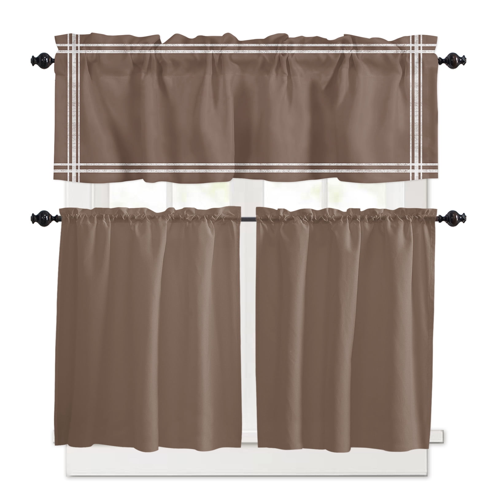Brown Kitchen Curtains and Valances Set, 3 Piece Kitchen Curtains Set ...