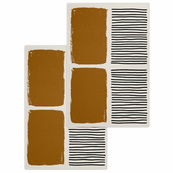 Brown Kitchen Dish Towels for Drying Dishes Set of 2, Modern Painting Farmhouse Striped Abstract Art Waffle Weave Microfiber Hand Tea Bathroom Towels Quick Dry & Absorbent Towel 15.7x23.6
