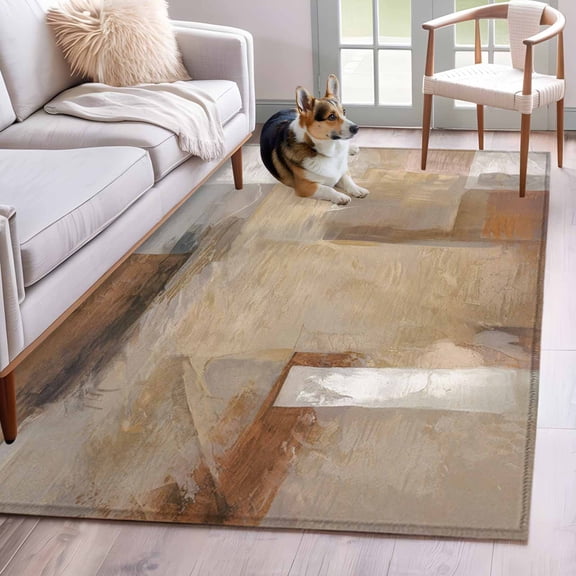 Brown Kitchen Rug 3'x5', Non Slip Area Rugs for Front Door, Abstract Paint Texture Retro Smudge Graffiti Art Washable Low Pile Indoor Floor Carpet Door Mat for Kitchen Living Room Bedroom Dining Room