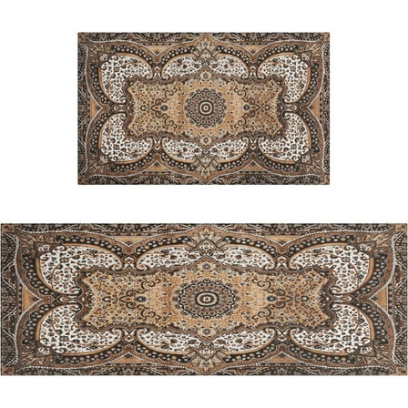 Brown Kitchen Rug Mat Decor Country Rustic Farmhouse Kitchen Rugs Sets of 2 Washable Non-Slip Kitchen Mats for Floor Set of 2