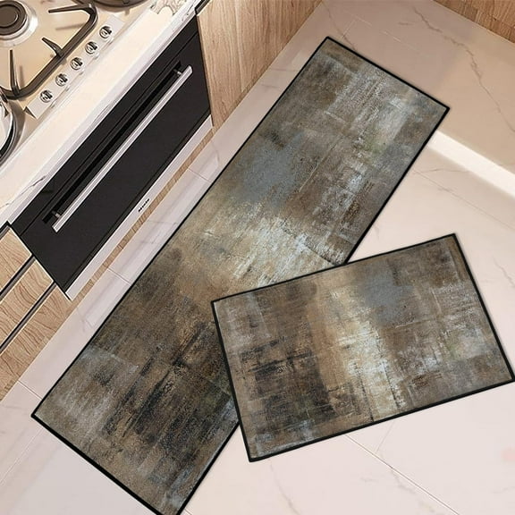 Brown Kitchen Rugs and Mats Non Skid Washable Set of 2, Modern Abstract Kitchen Mats for Floor, Contemporary Kitchen Runner Rug Vintage Painting Art Kitchen Decor
