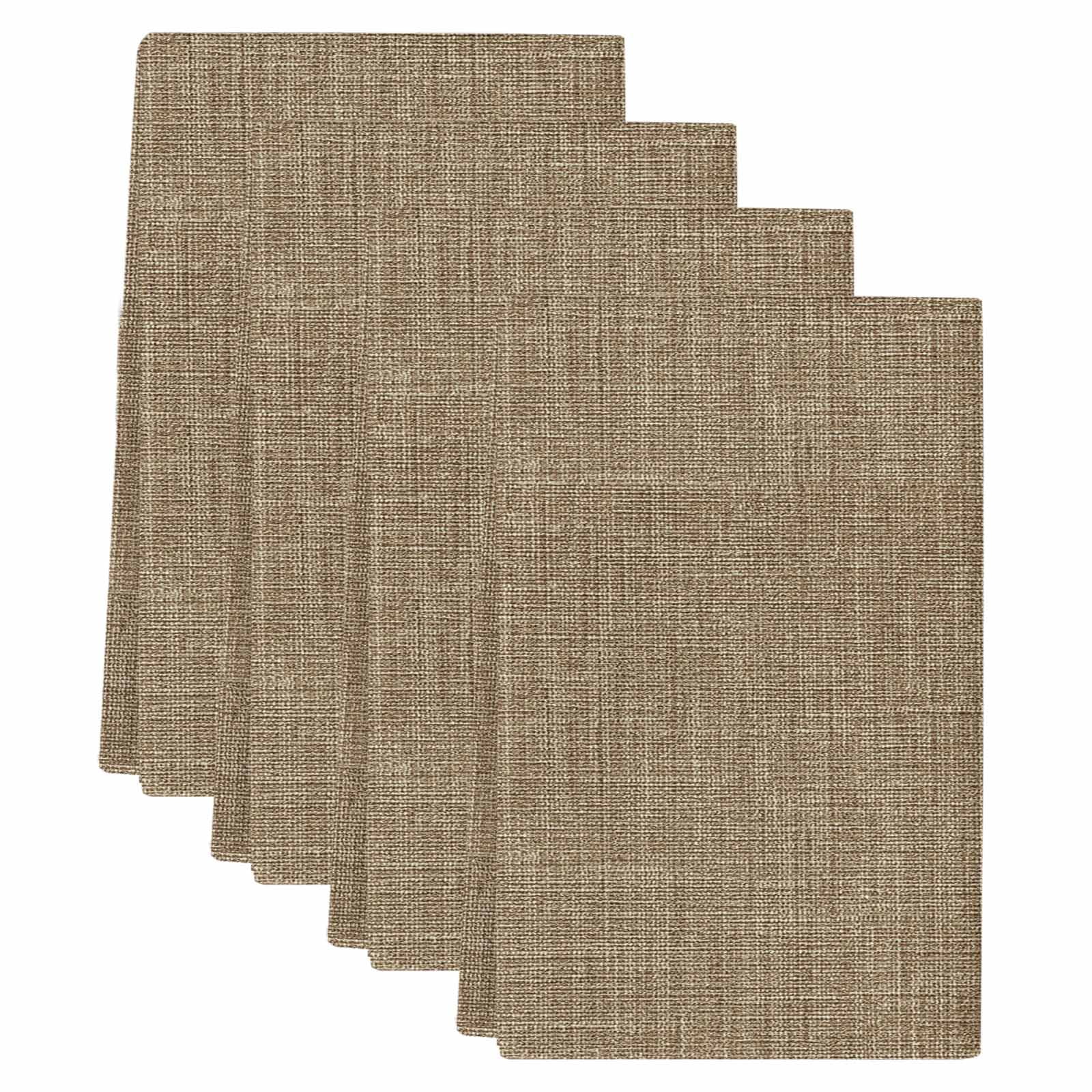 Brown Kitchen Towels Set of 4, Farmhouse Burlap Solid Beige Color Modern Linen Texture Soft Microfiber Dish Towels, Absorbent Washable Dishcloths for Kitchen Cleaning, Drying Dishes, 18x28 Inches