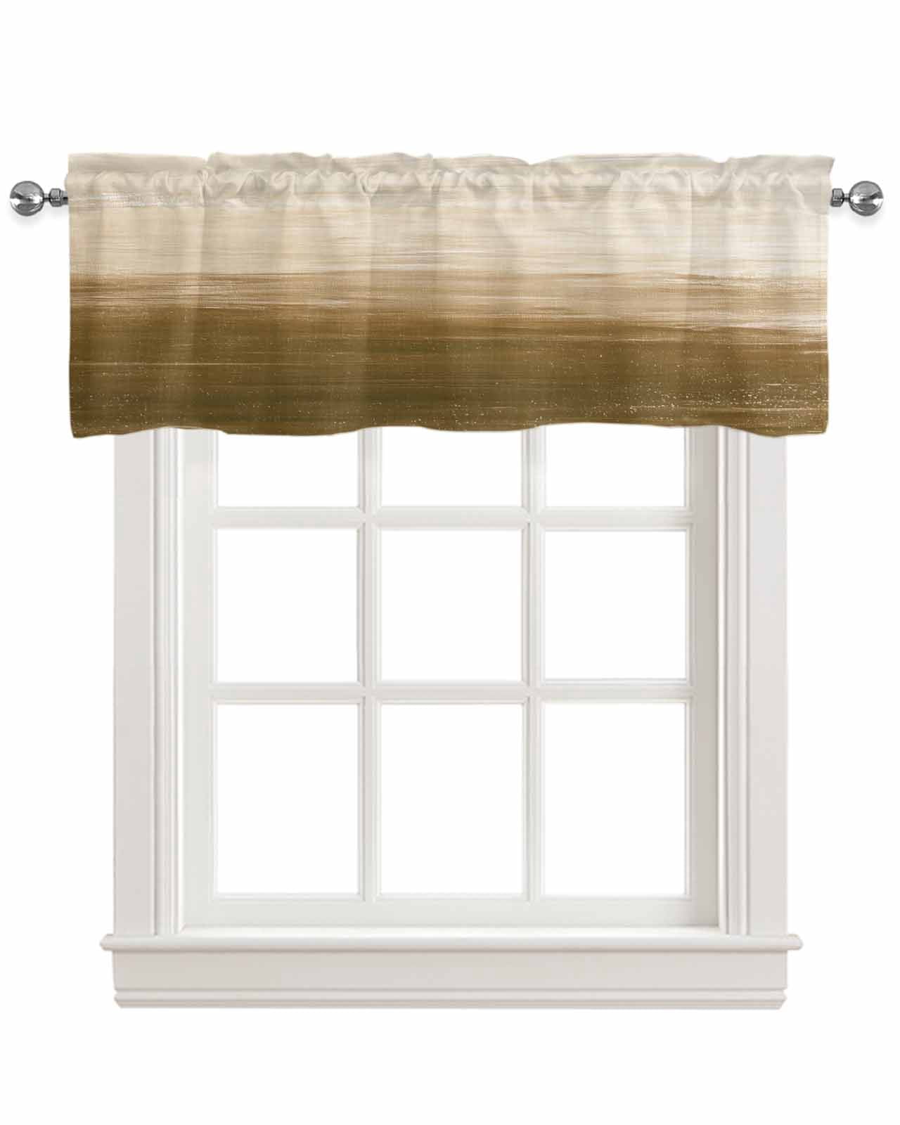 Brown Kitchen Valances for Windows Farmhouse Linen Window Valance Curtain for Living Room Window Treatment Ombre Modern Oil Painting Aesthetics Abstract Art Valance Rod Pocket Topper, 54 x 18 Inch