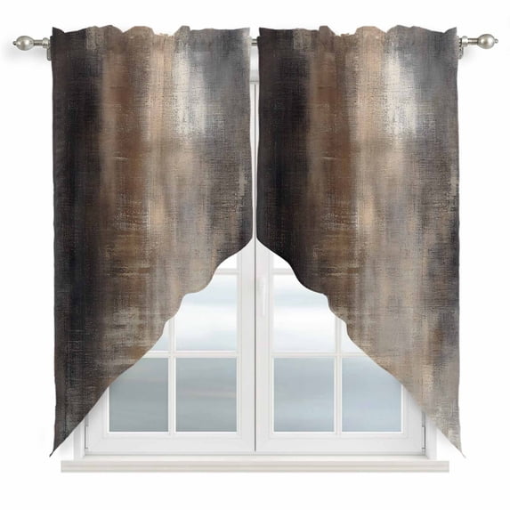 Brown Kitchen Window Curtains, Swag Curtains Valance for Bedroom Living Room Bathroom, Modern Ombre Abstract Art Oil Painting Rod Pocket Window Treatment Curtain Block Drapes 2 Panels 28"x36"
