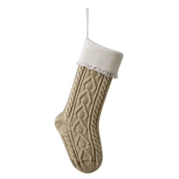 Brown Knitted Holiday Socks Ornament With Tassel For Candy Bag And Decoration Acrylic Fibers In Earth Tone