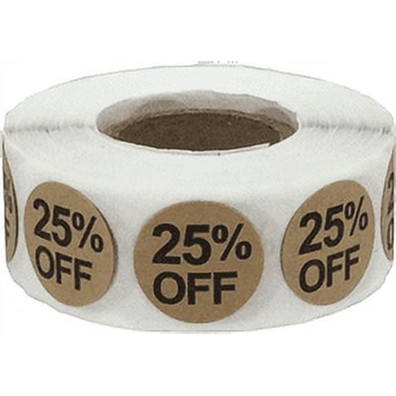 Brown Kraft 25% Off Circle Dot Stickers, 3/4 Inch Round, 500 Labels on a Roll
