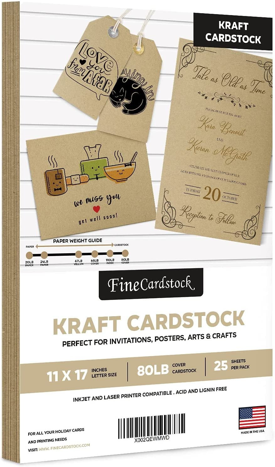 Brown Kraft Cardstock Paper, Heavyweight 11 x 17" Card Stock for Business Greeting Cards & Invitations, Gift Tags, Art & Crafts and More! | 80lb (216gsm) Cover | 25 per Pack