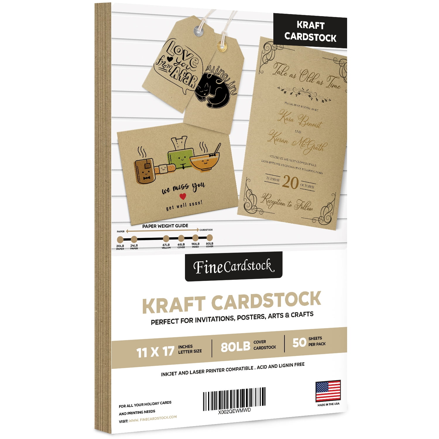 Brown Kraft Cardstock Paper, Heavyweight 11 x 17" Card Stock for Business Greeting Cards & Invitations, Gift Tags, Art & Crafts and More! | 80lb (216gsm) Cover | 50 per Pack