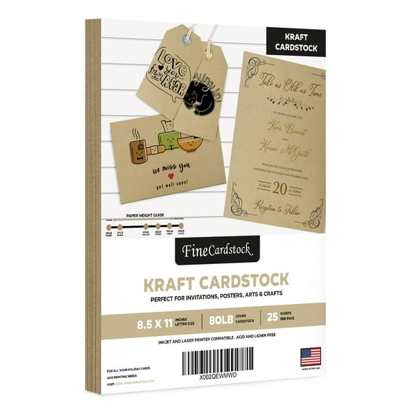 Brown Kraft Cardstock Paper, Heavyweight 8.5 x 11" Card Stock for Business Greeting Cards & Invitations, Gift Tags, Art & Crafts and More! | 80lb (216gsm) Cover | 25 per Pack
