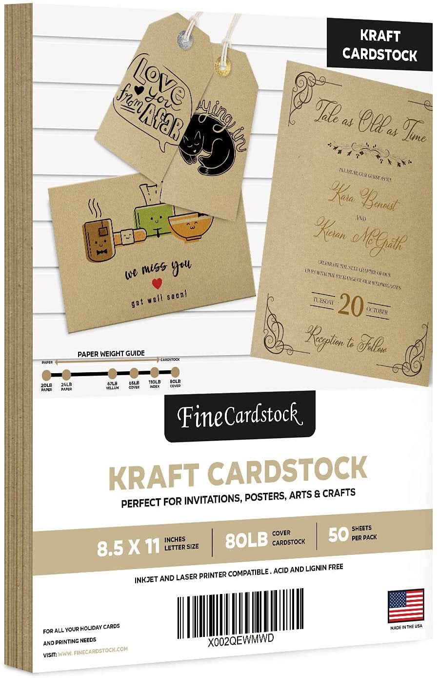 Brown Kraft Cardstock Paper, Heavyweight 8.5 x 11" Card Stock for Business Greeting Cards & Invitations, Gift Tags, Art & Crafts and More! | 80lb (216gsm) Cover | 50 per Pack