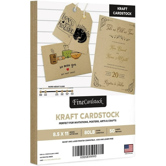 Brown Kraft Cardstock Paper, Heavyweight 8.5 x 11" Card Stock for Business Greeting Cards & Invitations, Gift Tags, Art & Crafts and More! | 80lb (216gsm) Cover | 50 per Pack