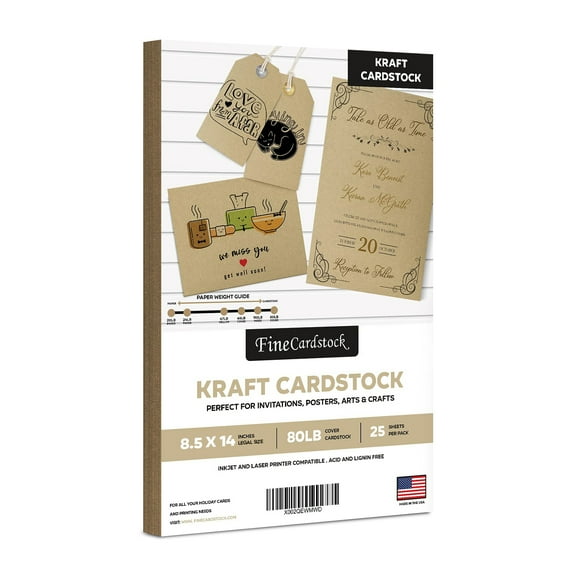 Brown Kraft Cardstock Paper, Heavyweight 8.5 x 14" Card Stock for Business, Greeting Cards, Invitations, Gift Tags, Art and Crafts, Scrapbooking | Thick and Durable 80lb Cover (216gsm) | 25 per Pack