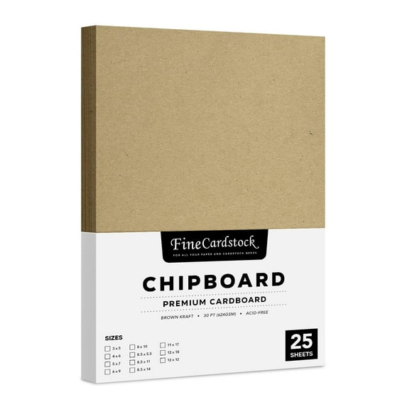Brown Kraft Chipboard – Medium Weight 30 Point (0.03 inch) Cardboard | Thick and Sturdy, Great for Arts and Crafts, Packaging, Scrapbooking, Notepad Backing | 25 per Pack | 8" x 10"