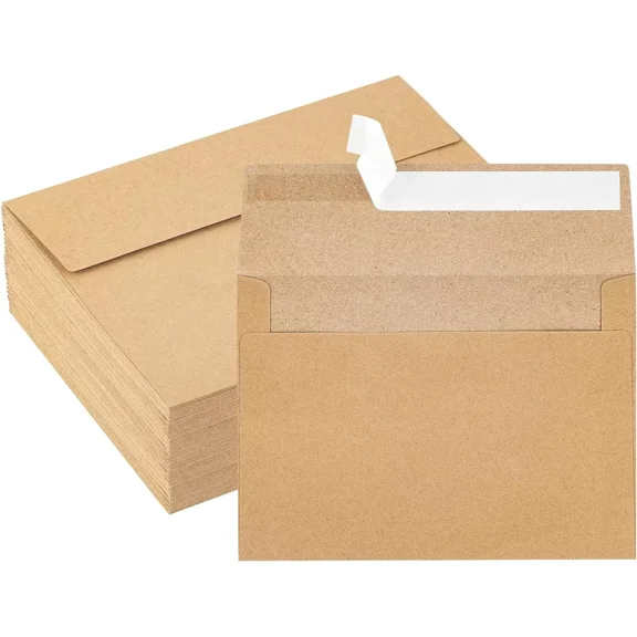 Brown Kraft Paper Envelopes 5.25"x7.25" , Self Seal Invitation Envelopes A7, 5x7 50 Count, 115gsm / 80LB
