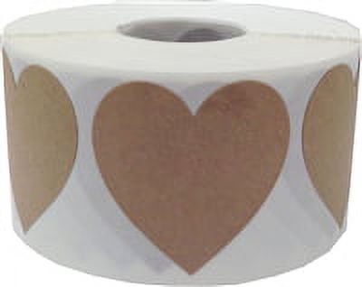 Brown Kraft Heart Stickers, 1.5 Inches in Size, 500 Labels on a Roll