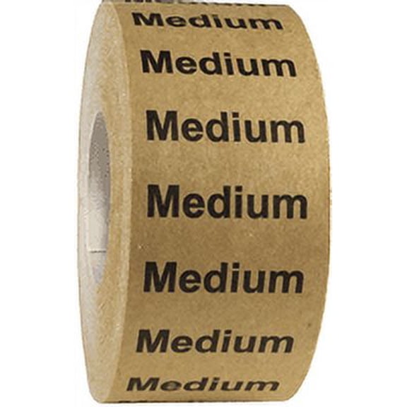 Brown Kraft Medium Clothing Size Strip Stickers, 1.25 x 5 Inches Wide, 125 Labels on a Roll