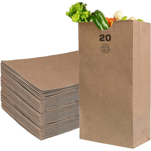 Brown Kraft Paper Bag (20 lb) Large - Paper Lunch Bags, Small Snacks, Gift Bags, Grocery, Merchandise, Party Bags (16 x 8.25 x 5.5) (20 Pound Capacity) #20 Brown Bag by EcoQuality (500)