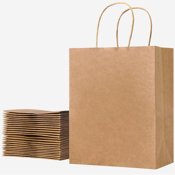 Brown Kraft Paper Gift Bags with Twisted Handles, 8x4.5x10 Inch, Medium, 50 Pack, for Shopping, Party Favors, Wedding