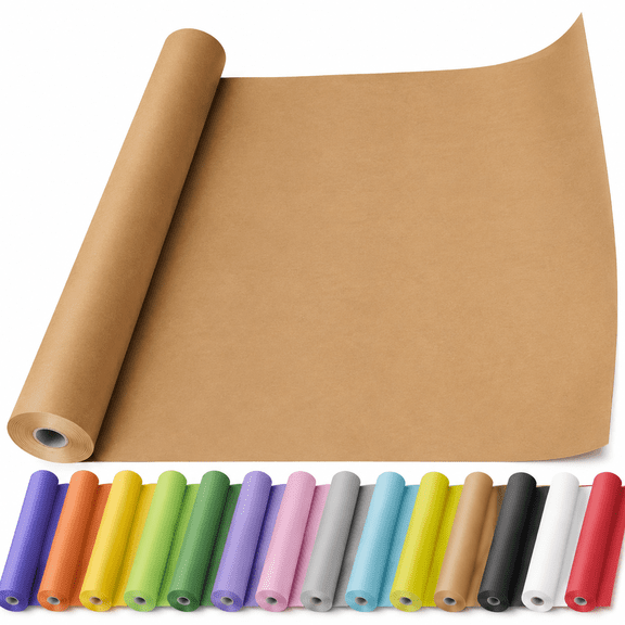 Brown Kraft Paper Roll 17.5" x 600" (50') for Gift Wrapping Bulletin Board Craft Art Bouquet Flower Packing Moving Shipping Floor Covering Table 70GSM 50LB (Brown, 17.5" x 50')
