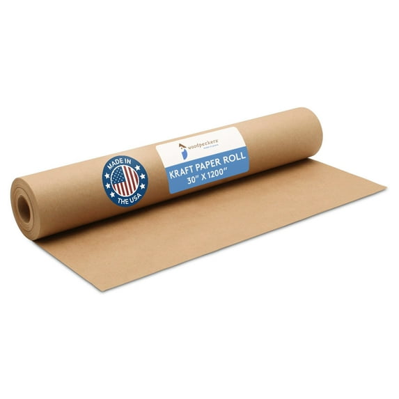 Brown Kraft Paper Roll 30 inch Wide, 1200 inch Long, 1 Roll, Jumbo Roll for Eco Friendly Christmas Gift Wrapping Paper and Packing Paper, by Woodpeckers