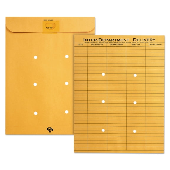 Brown Kraft Resealable Redi-Tac Interoffice Envelope, #97, One-Sided Five-Column Format, 10 X 13, Brown Kraft, 100/box | Bundle of 2 Boxes