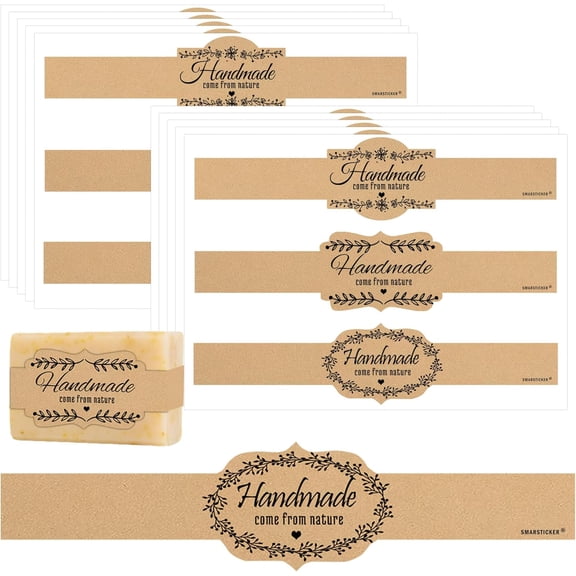 Brown Kraft Soap Labels 120pcs Handmade Wrap Tags Paper Soaps Sleeves Covers Tape for Homemade Packaging Supplies